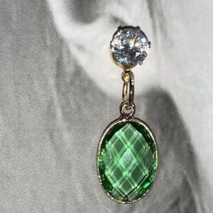 Hand Crafted Drop Dangle Green Sheer Stud Earrings August Peridot Gold Plated